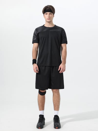 YOUTHUP Heren Tweekleurige Sportset - Rond Hals T-shirt met Korte Broek - S