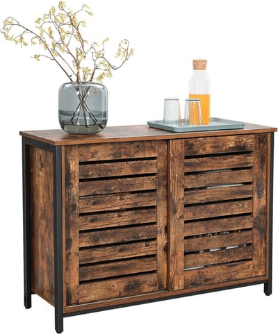 MAZAZU - Dressoir - Industriële opbergkast met deuren - Hout en staal - Bruin/Zwart - 100x35x70 cm