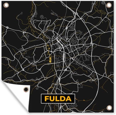 Tuin poster Black and Gold – Stadskaart – Fulda – Duitsland – Plattegrond – Kaart - 200x200 cm - Tuindoek