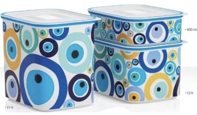 Tupperware set van 3 Blokbussen koekjesdoos