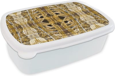 Broodtrommel Wit - Lunchbox - Brooddoos - Goud - Afrika - Patronen - Dieren - 18x12x6 cm - Volwassenen