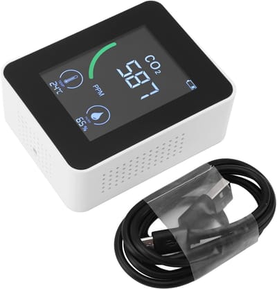 Luchtkwaliteitsmeter CO2 - Luchtkwaliteitstester CO2 meter - Binnenlucht Kwaliteit Meten - 3-in-1 Meting - 1500 mAh - Wit