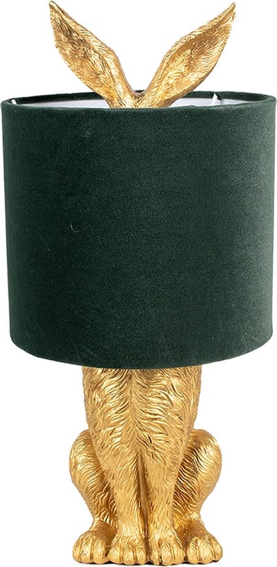Clayre & Eef Tafellamp Konijn Ø 20x43 cm Goudkleurig Groen Polyresin