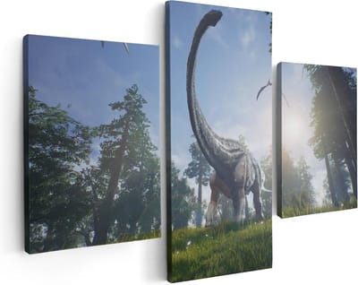 Artaza Canvas Schilderij Drieluik Diplodocus Dinosauriër in het Bos - 90x60 - Foto Op Canvas - Canvas Print