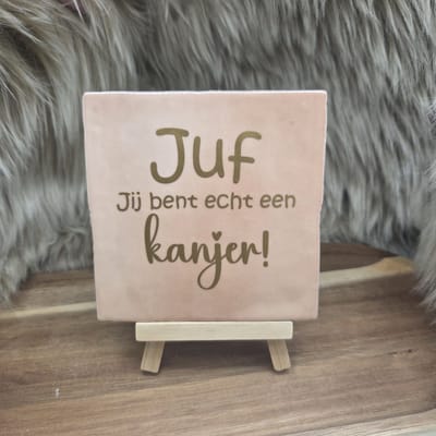Robuust Wenstegeltje Juf jij bent echt een kanjer! – Cadeau Juffendag – Afscheid Juf – Bedankje – Trendy – Woondecoratie – Cadeautje – Decoratief Tegeltje met Standaard – Cadeau Idee