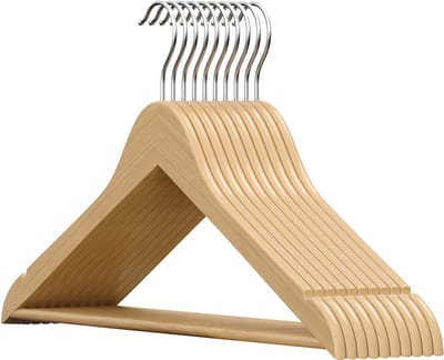 SONGMICS - Kledinghangers - Houten Kledinghangers - 10 Stuks - Slank & Ruimtebesparend - 360° Draaibare Haak