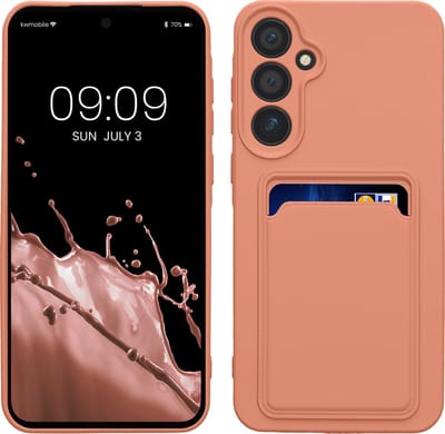 kwmobile telefoonhoesje geschikt voor Samsung Galaxy A55 5G - Hoesje met pasjeshouder - TPU case in roze grapefruit