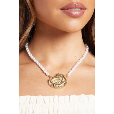boohoo Dames Schelphanger Parelketting | Goud