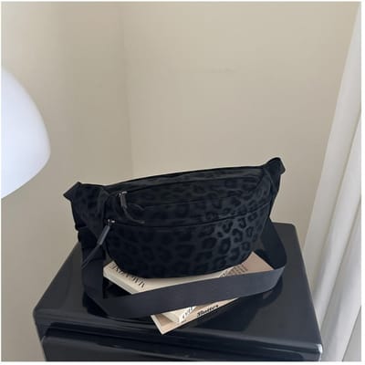 Herfst/Winter Ultrakoele Luipaardprint Dames Casual Tas Retro Ontwerp Trendy Crossbody Schouder Taille Tas Ritssluiting zwart