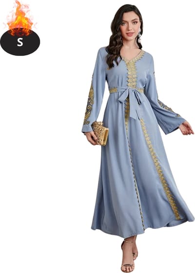 Bovista Islamitische Kleding - Djellaba Dames - Moslim Kleding - Arabisch Dames Kaftan - Alhamdulillah - Blauw - S