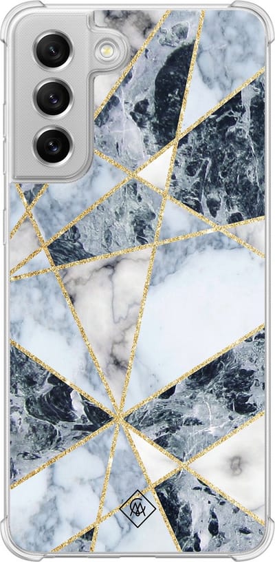 Casimoda® hoesje - Geschikt voor Samsung Galaxy S21 FE - Marmer Blauw - Shockproof case - Extra sterk - Siliconen/TPU - Blauw, Transparant