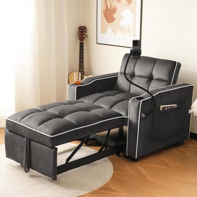 3-in-1 Slaapbank Uittrekbaar – Gestoffeerde Fauteuil met Bekerhouders voor Kleine Ruimtes