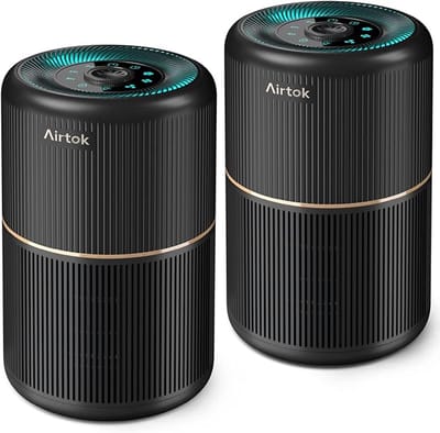 SnelShoppen - Luchtreiniger voor Slaapkamer - 2x AIRTOK HEPA Luchtreiniger met 4-Traps Luchtfilter, Aromatherapie, Timer en 99,97% Stof- en Pollenverw