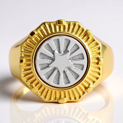 Cavill - Zilveren Herenring 925 Sterling Zilver met Gouden Plating - Brede Elegante Ring 21x20 mm - Stervormig Patroon - Stijlvolle Statement Ring