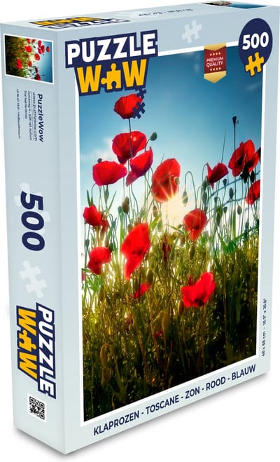 Puzzel Klaprozen - Toscane - Zon - Rood - Blauw - Legpuzzel - Puzzel 500 stukjes
