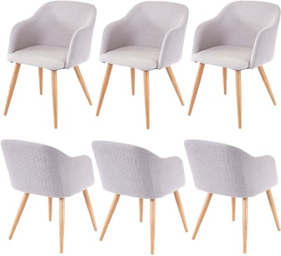 Set van 6 eetkamerstoelen MCW-D71, keukenstoel, retro design, armleuningen van stof/textiel ~ lichtgrijs-grijs