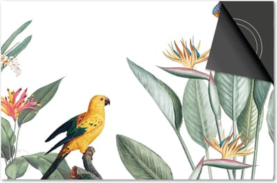 Inductie beschermer 60x60 - afdekplaat inductie mat - Dietrix Kookplaat beschermer - Exclusief - Jungle Wit Bladeren Vogel