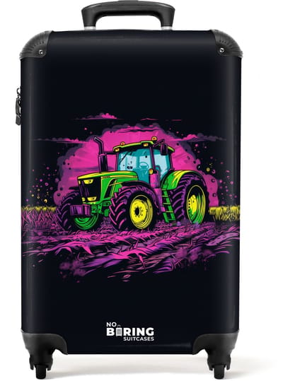 NoBoringSuitcases.com® - Kinderkoffer - Kindertrolley - Tractor - Neon - Handbagage koffer lichtgewicht - Reiskoffer trolley - Rolkoffer met wieltjes - Past binnen 55x40x20 en 55x35x25
