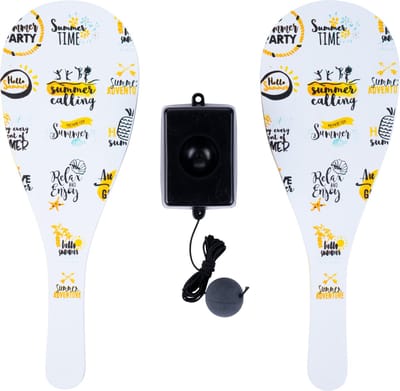 Jokari Set Zomerprint – Houten Bats met Rubber Bal en Elastiek op Base – Reactie- en Strandspel – Buitenspel voor Kinderen en Volwassenen – Engelhart
