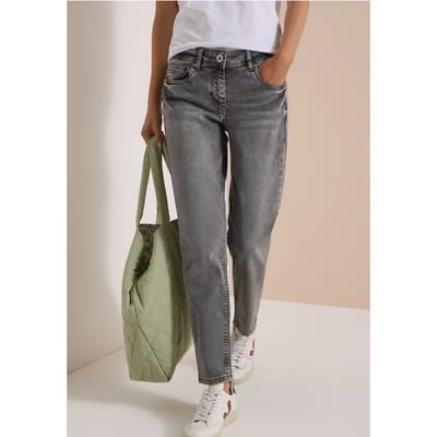 Jeans met Mid Waist-taille en Slim Leg-pijpen in casual pasvorm
