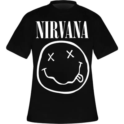 Nirvana - White Happy Face Heren T-shirt - S - Zwart