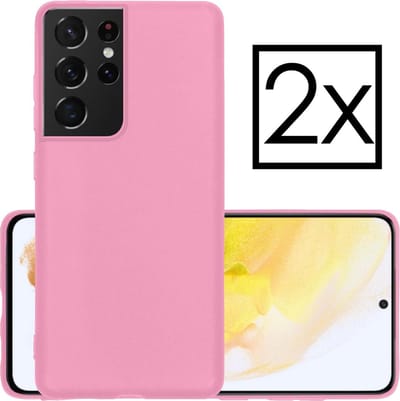 Hoesje - 2 Stuks - Geschikt voor Samsung Galaxy S21 Ultra - Sterk & Shockproof - Case Siliconen - Back Cover - Telefoon Hoes - Roze