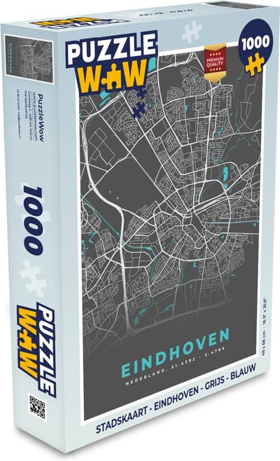 Puzzel Stadskaart - Eindhoven - Grijs - Blauw - Legpuzzel - Puzzel 1000 stukjes volwassenen - Plattegrond