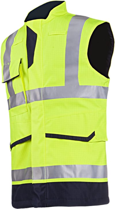 Sioen Flaxton Vlamvertragende en antistatische signalisatie bodywarmer Fluo Geel/Marine maat S