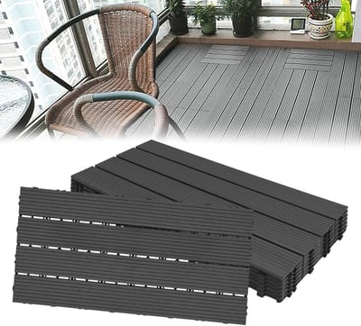 Vloertegels WPC - Terrastegels Balkontegels - Buiten vloeren - Kliksysteem drainage - 60x30cm 12 stuks - Antraciet