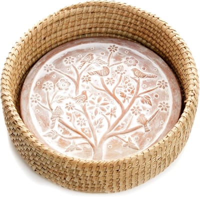 Broodmand met warmer - Brood serveren - Warm brood - Terracotta steen - 29x29x9 cm - Natuurlijk Beige