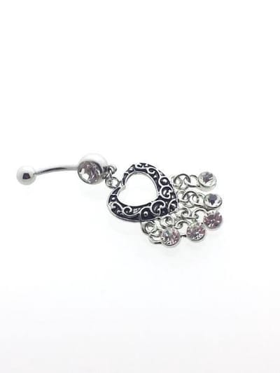 Aramat Jewels | Navelpiercings | Sprankelende Hartvormige Navelpiercing met Steentjes | | | |10mm | Staal | Volwassenen | Verkleurd niet
