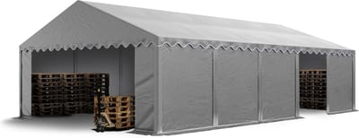Opslagtent 5x10 m stabiele industrietent met PVC-Zeil 750 N grijs beschutting met grondframe