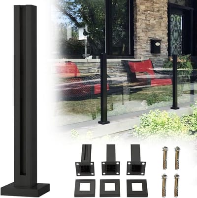 Glazen Relingpaal - Spigot Paal - Terras Afschermen - Roestvrij Staal - H-90cm - Zwart