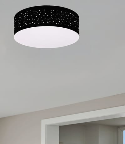 TRANGO 3136L LED Plafondlamp met 38cm Ø Starry Sky stoffen kap in *ZWART* rond incl. 2x E27 LED lamp 3000K warm wit voor woonkamer - slaapkamer- gang - logeerkamer - kantoor plafondlamp - slaapkamer lamp - kantoorlamp