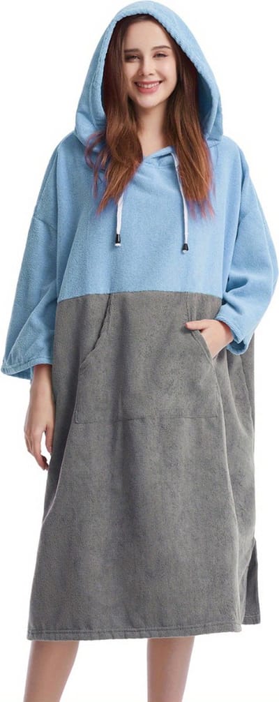 Nivard Omkleed Handdoek - Surf Poncho - Volwassenen - Dames & Heren - Zacht - Blauw & Grijs