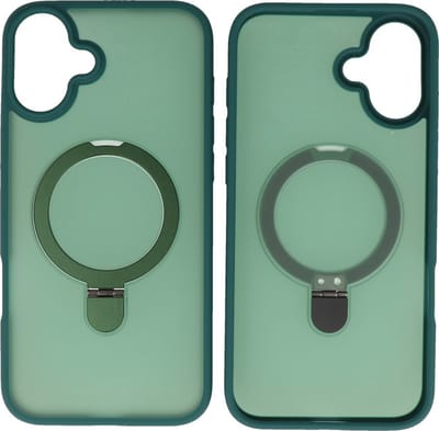 MagSafe Hoesje Geschikt voor iPhone 16 - Camera Beschermer Case met Staande Functie - Donker Groen