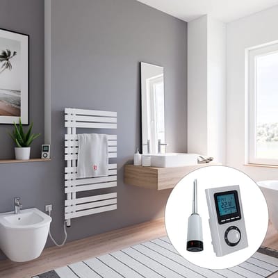 Schulte BREDA - elektrische designradiator - 60 x 106 cm - wit - handdoekdroger - ruimteverwarming - verwarmingselement links - type 5 digitale afstandsbediening - 600 Watt - H02410660-E5L 04