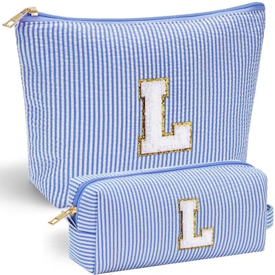 Allecto - Gepersonaliseerde make-uptas - Uniek design - Blauw - Make-uptas met letters - Perfect cadeau voor vrouwen en meisjes - Ideaal voor op reis