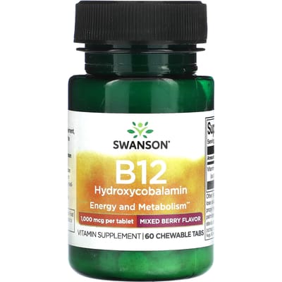 B12 Hydroxocobalamine, Gemengde Bes, 1.000 mcg, 60 Kauwtabletten