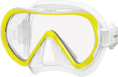 TUSA INO Duikmasker voor Volwassenen – Compact snorkelmasker met single lens en hypoallergene siliconen skirt, comfortabel en eenvoudig in gebruik – Transparant/Geel – M1011 FY