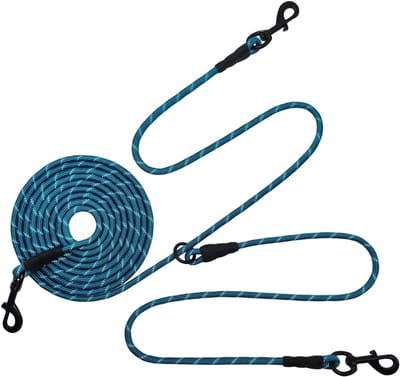 Hondenlijn voor twee - Dubbele hondenriem - Veilig vastbinden - Geen klitten ontwerp - Lange nylon kabel - Blauw