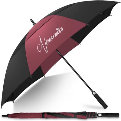 Dailygoods - NINEMAX 68Inch Winddicht Golf Paraplu Waterdichte - Golf Paraplu Automatische Open Grote Dubbele Luifel met Schouderband voor Heren Vrouwen(Bourgondië/Zwart)