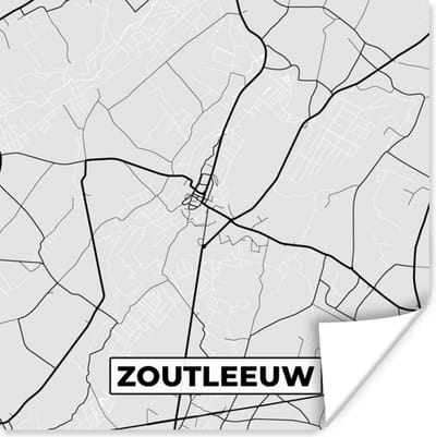 Poster Zwart Wit – België – Plattegrond – Stadskaart – Kaart – Zoutleeuw - 100x100 cm XXL