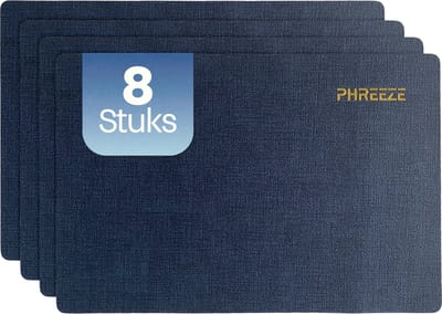 Phreeze Luxe Placemat - 30x45 CM - 8 Stuks - Wasbaar - Dubbelzijdige Placemats - Kunststof - Donker Blauw