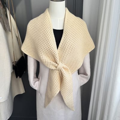 Dames Gebreide Sjaal – Kruissjaal & Omslagdoek – Cape-sjaal in Veststijl voor Herfst & Winter（Wit）