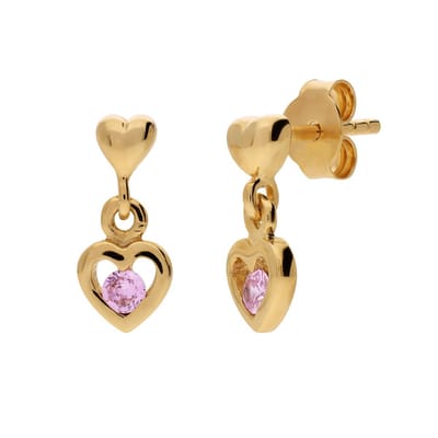 Lucardi Kinder Zilveren goldplated kinderoorbellen hart met zirkonia - Oorbellen - 925 Zilver - Goudkleurig