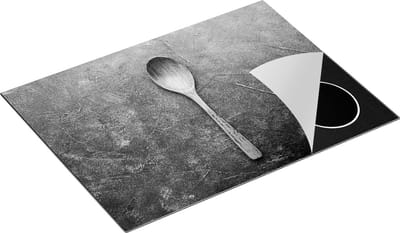 Chefcare Inductie Beschermer Lepel op Blauwe Marmer - Zwart Wit - 70x50 cm - Afdekplaat Inductie - Kookplaat Beschermer - Inductie Mat
