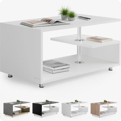 Moderne Wit Salontafel met Hoogteverstelling en Opbergruimte – Krasbestendige Bijzettafel 95x55cm