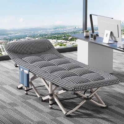 Opvouwbaar Bed - Kampeerbed Volwassenen - Ontspanning Buiten - Met Ingebouwd Zijvak - 180x68x40cm - Grijs