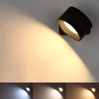 Oplaadbare Muurlampen- Anmossi 4.5W LED Wandlamp voor Binnen- Dimbaar Batterij Wandlamp- Aanraakbediening- 360° Rotatie- 3 Niveaus van Helderheid en 3 Kleurtemperaturen voor Woonkamer Slaapkamer Hal (Zwart)